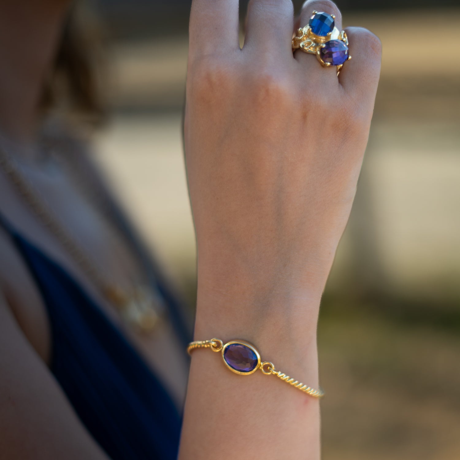 Mystic Amethyst Glow Gold Adjustable Bracelet
