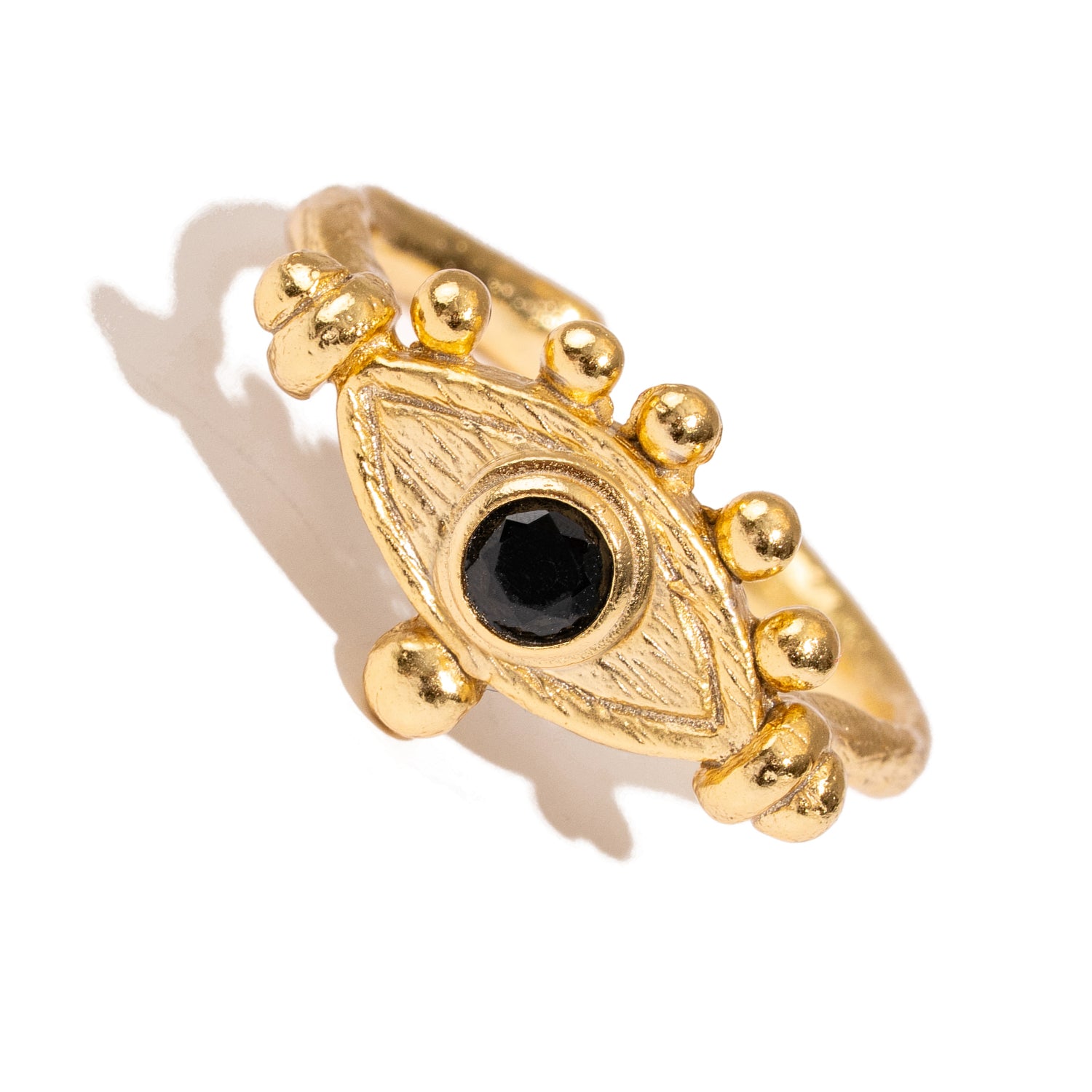 Mystic Black Onyx Evil Eye Gold Adjustable Band Ring