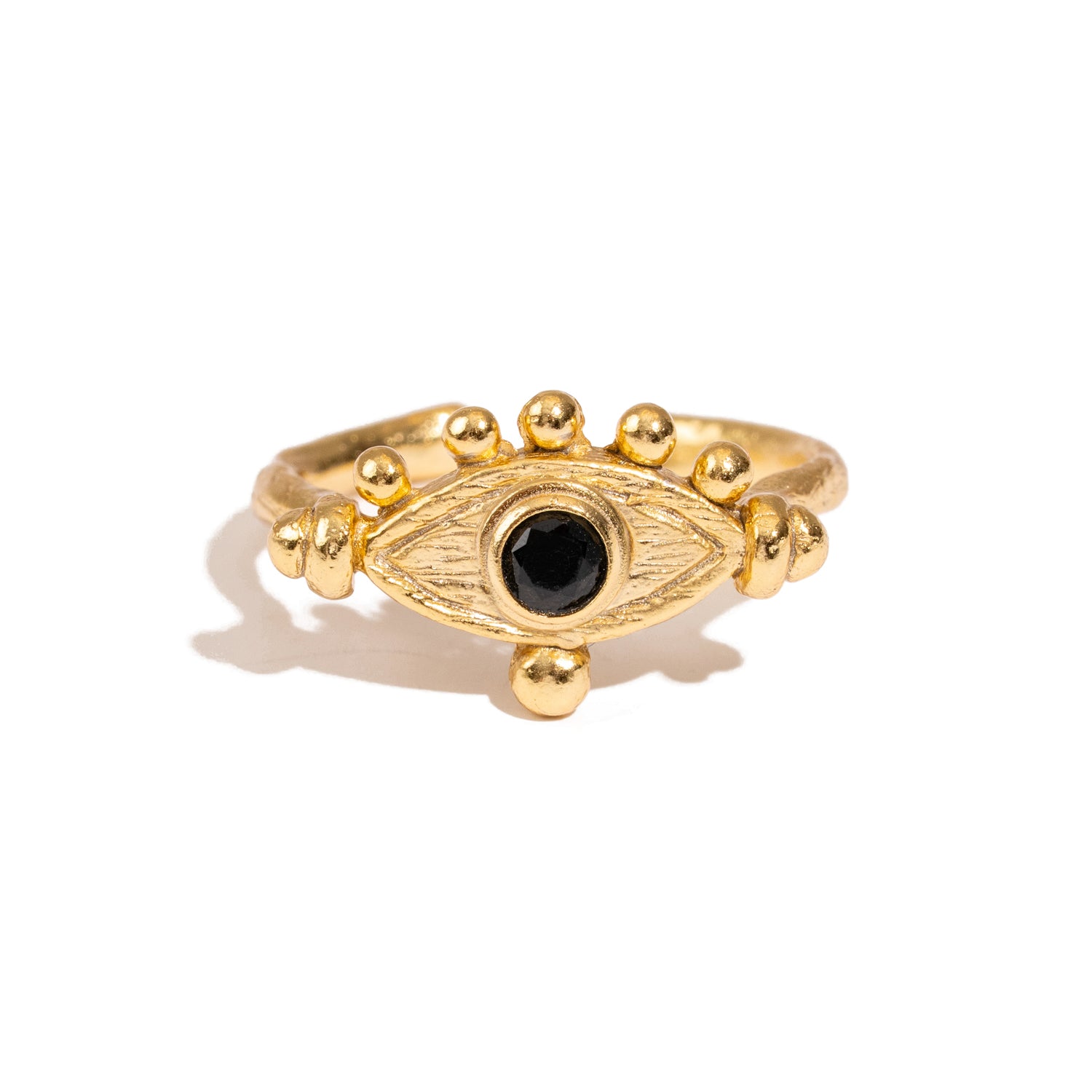 Mystic Black Onyx Evil Eye Gold Adjustable Band Ring
