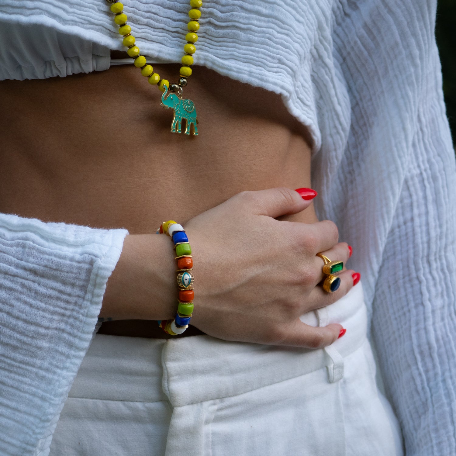 Handmade bracelet featuring zircon-studded evil eye charm for protection and positive energy