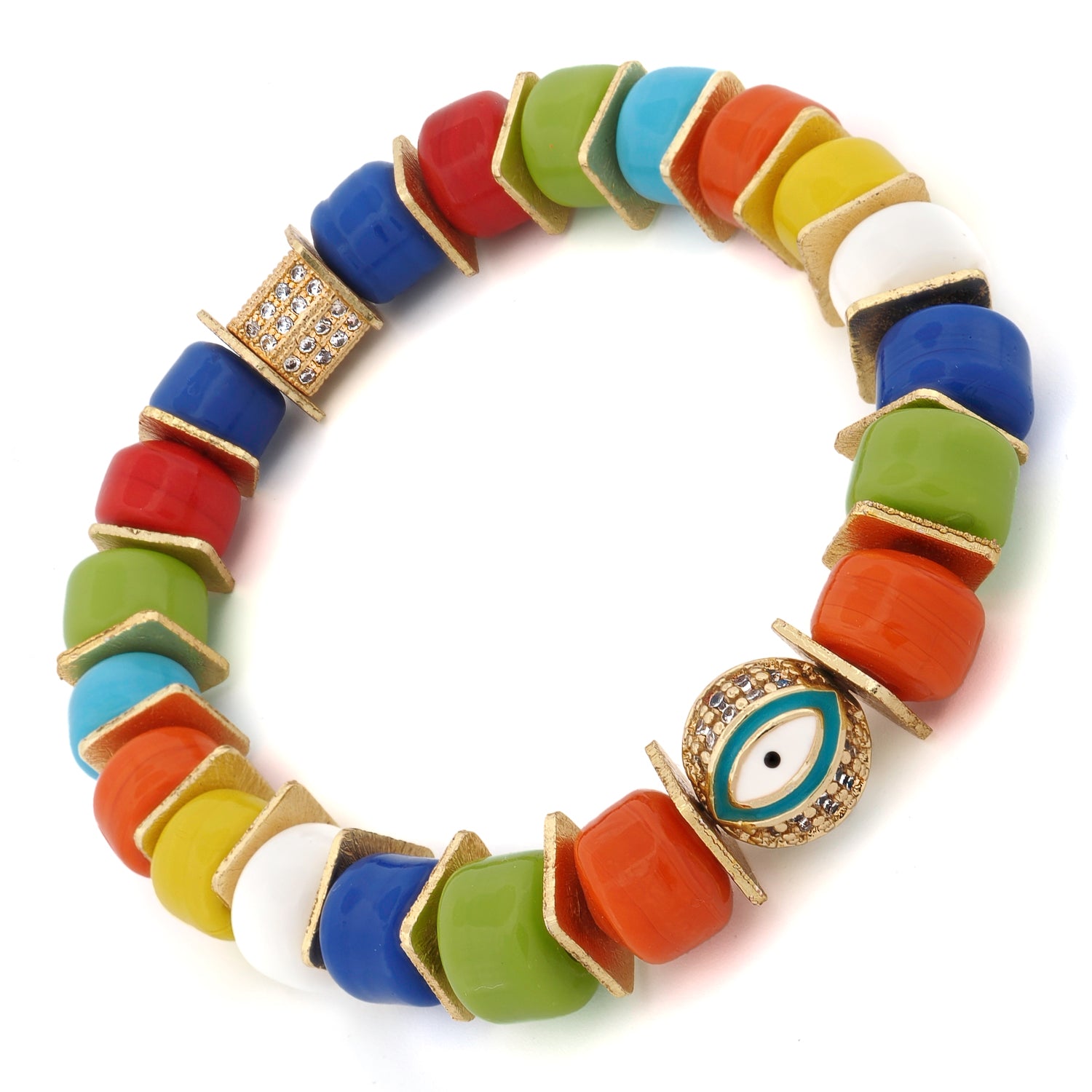 Wrist view of Mystic Bloom bracelet with vibrant spring colors and elegant charm