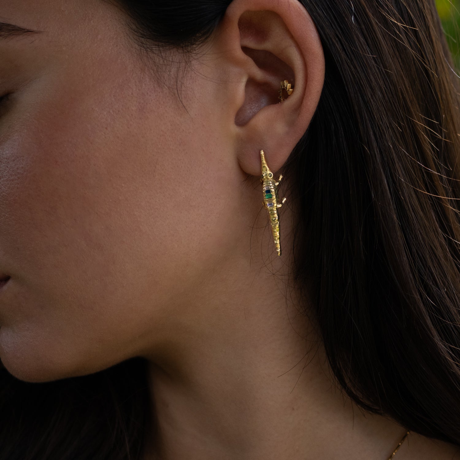 Mystic Crocodile Gemstone Stud Earrings