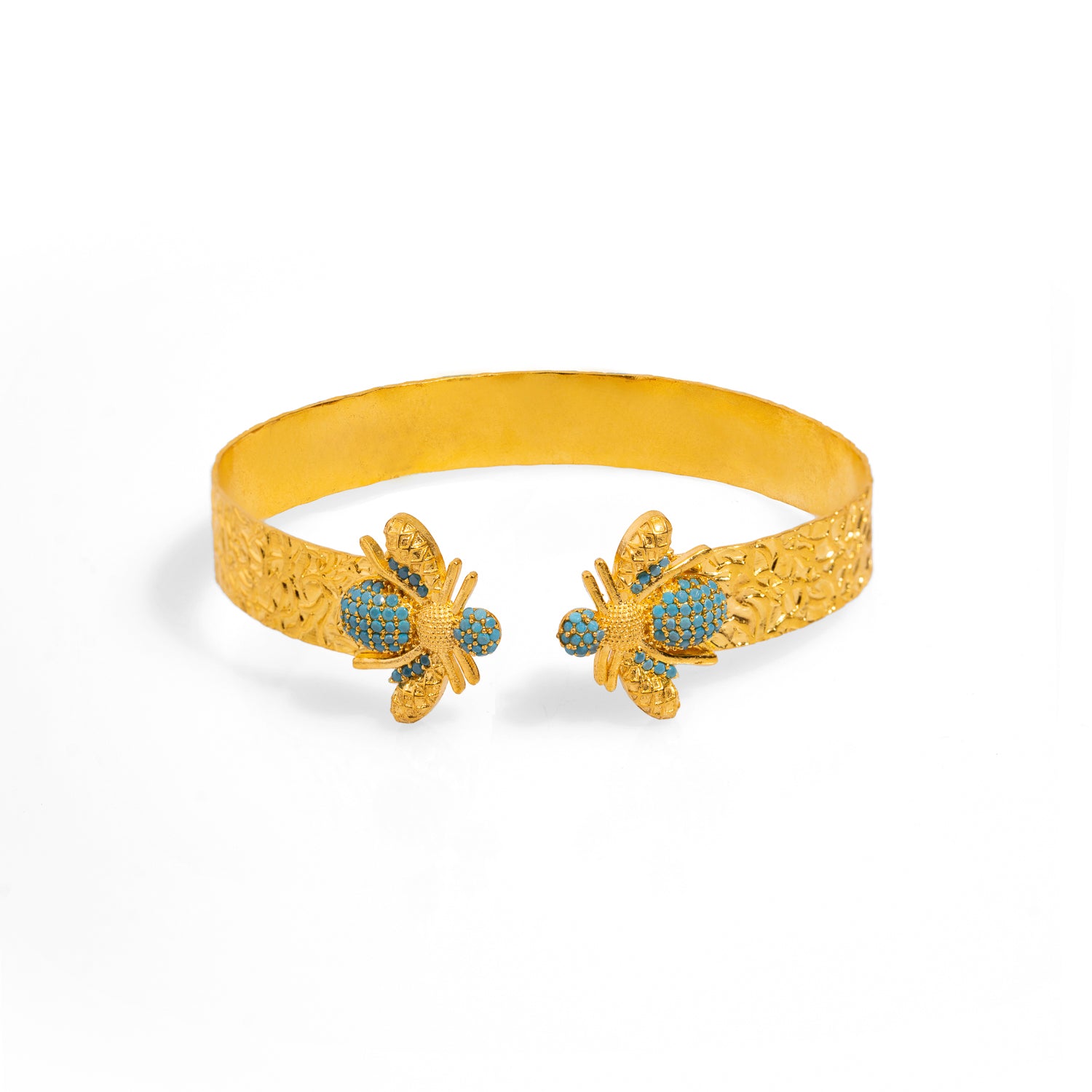 Turquoise and Gold Honey Bee Cuff Bracelet for a Mystical and Chic Fashion Statement