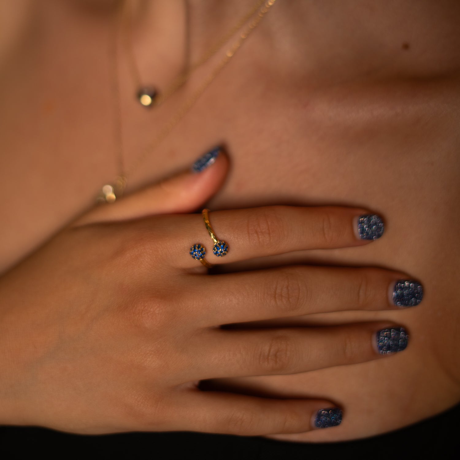 Mystic Duo Sapphire Gold Adjustable Ring