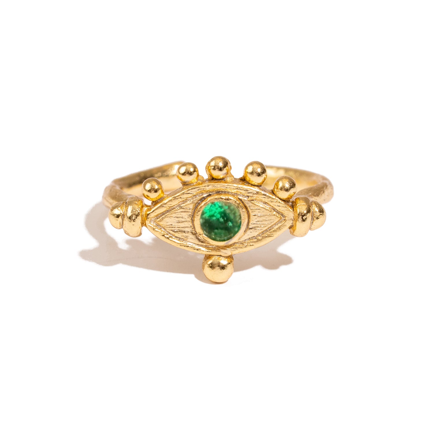 Mystic Emerald Evil Eye Gold Adjustable Band Ring