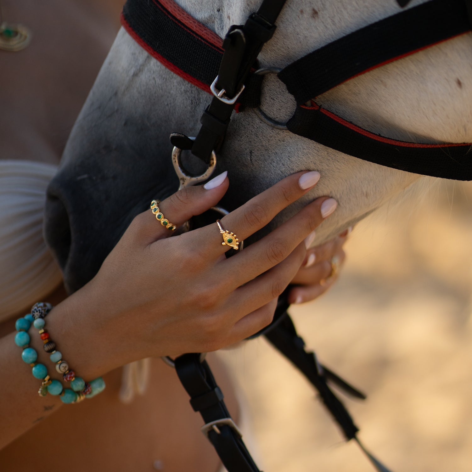 Mystic Emerald Evil Eye Gold Adjustable Band Ring