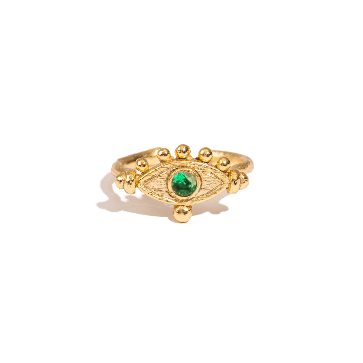 Mystic Emerald Evil Eye Gold Adjustable Band Ring