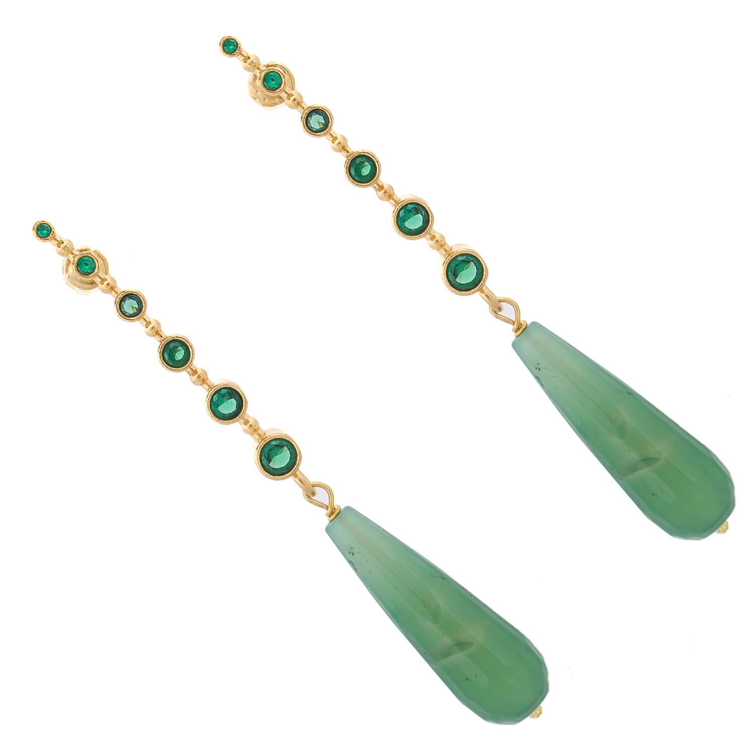 Push-back statement earrings crafted with green gemstones and boho charm