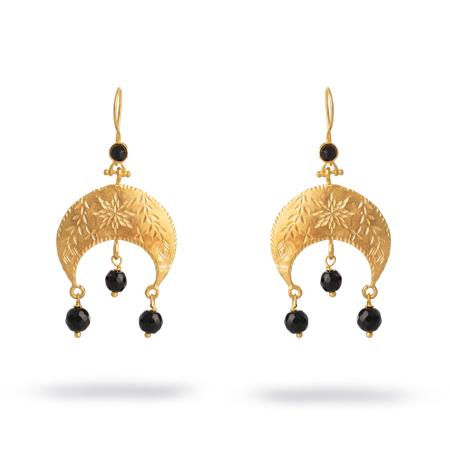 Mystic Moon Onyx Dangle Gold Earrings