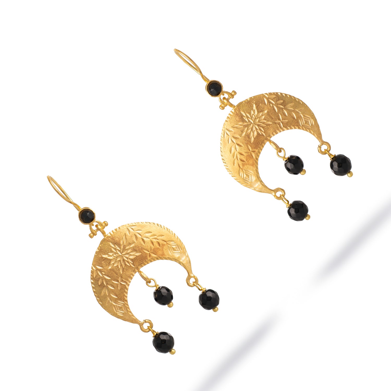 Mystic Moon Onyx Dangle Gold Earrings