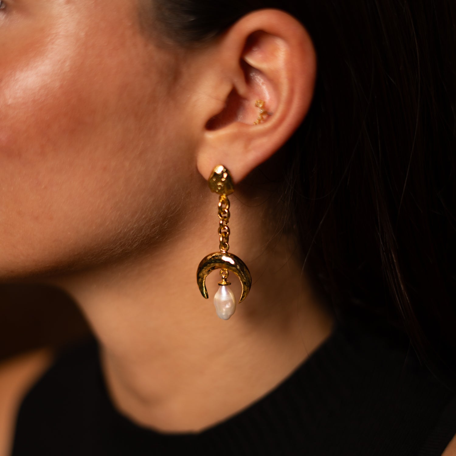 Mystic Moonlight Pearl Gold Earrings