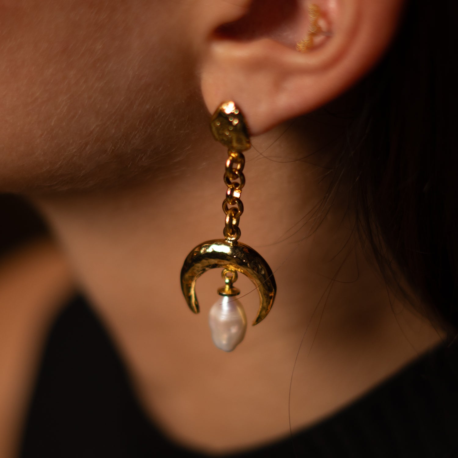 Mystic Moonlight Pearl Gold Earrings
