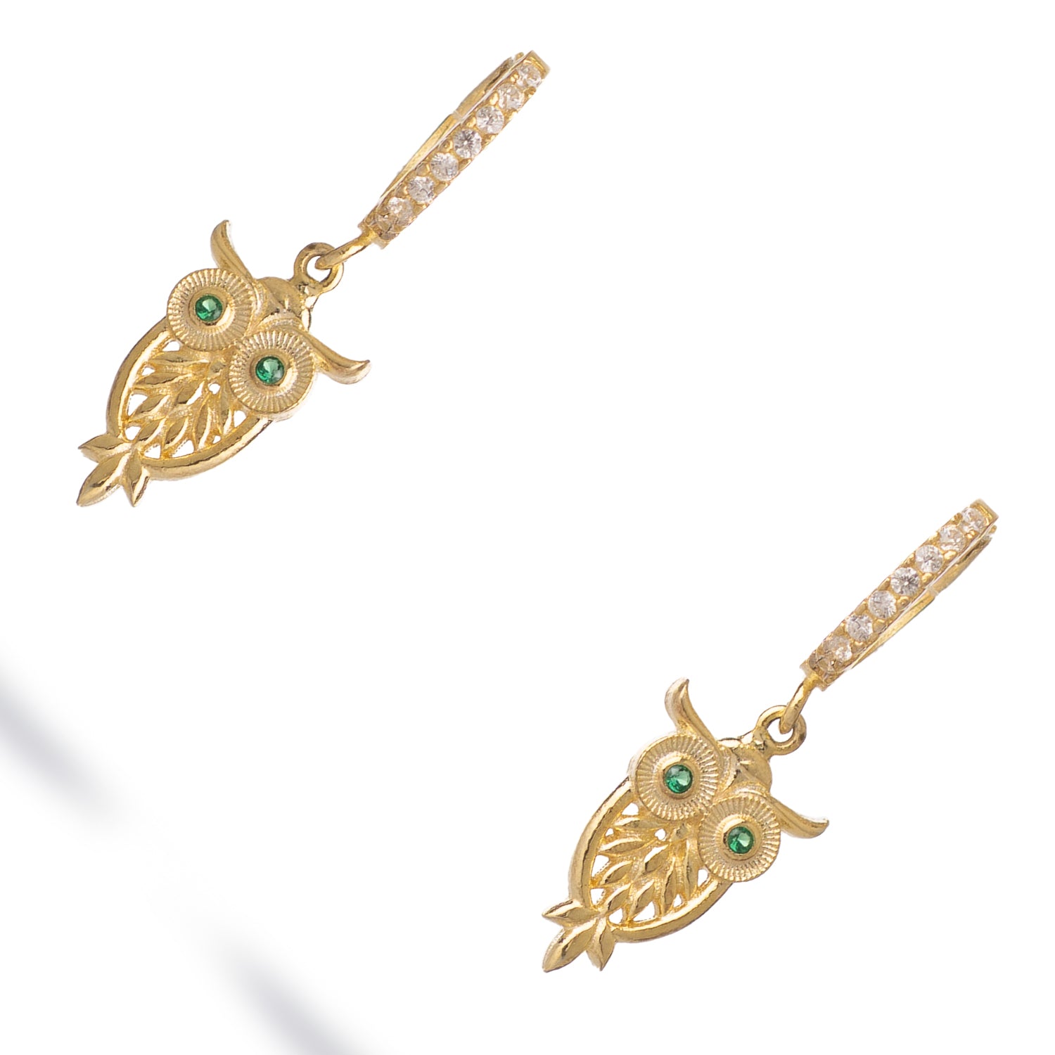 Mystic Owl Emerald Eye Gold Earrings