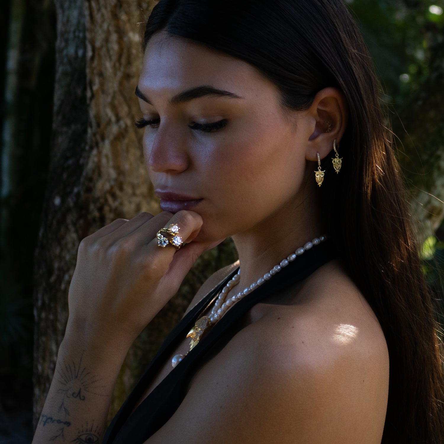 Mystic Owl Emerald Eye Gold Earrings