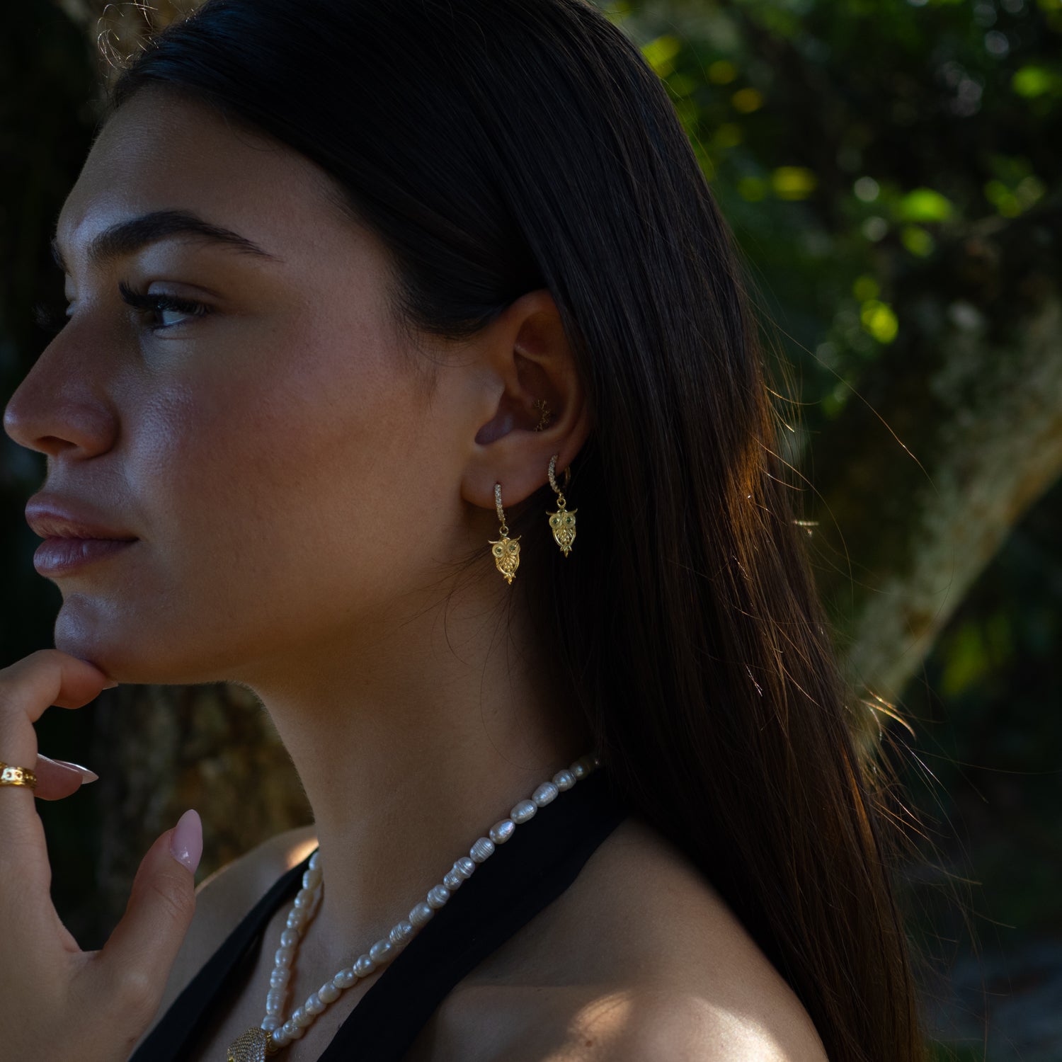 Mystic Owl Emerald Eye Gold Earrings