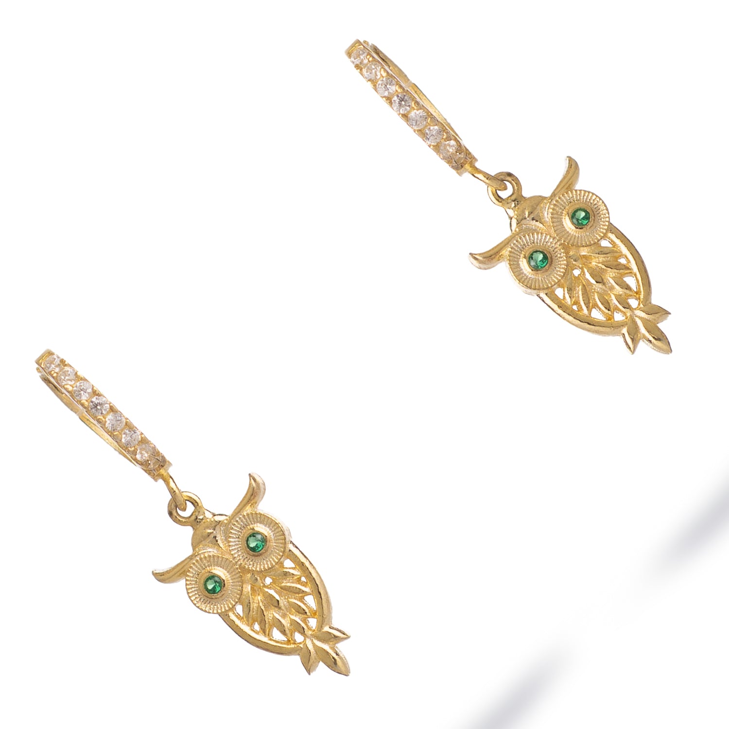 Mystic Owl Emerald Eye Gold Earrings