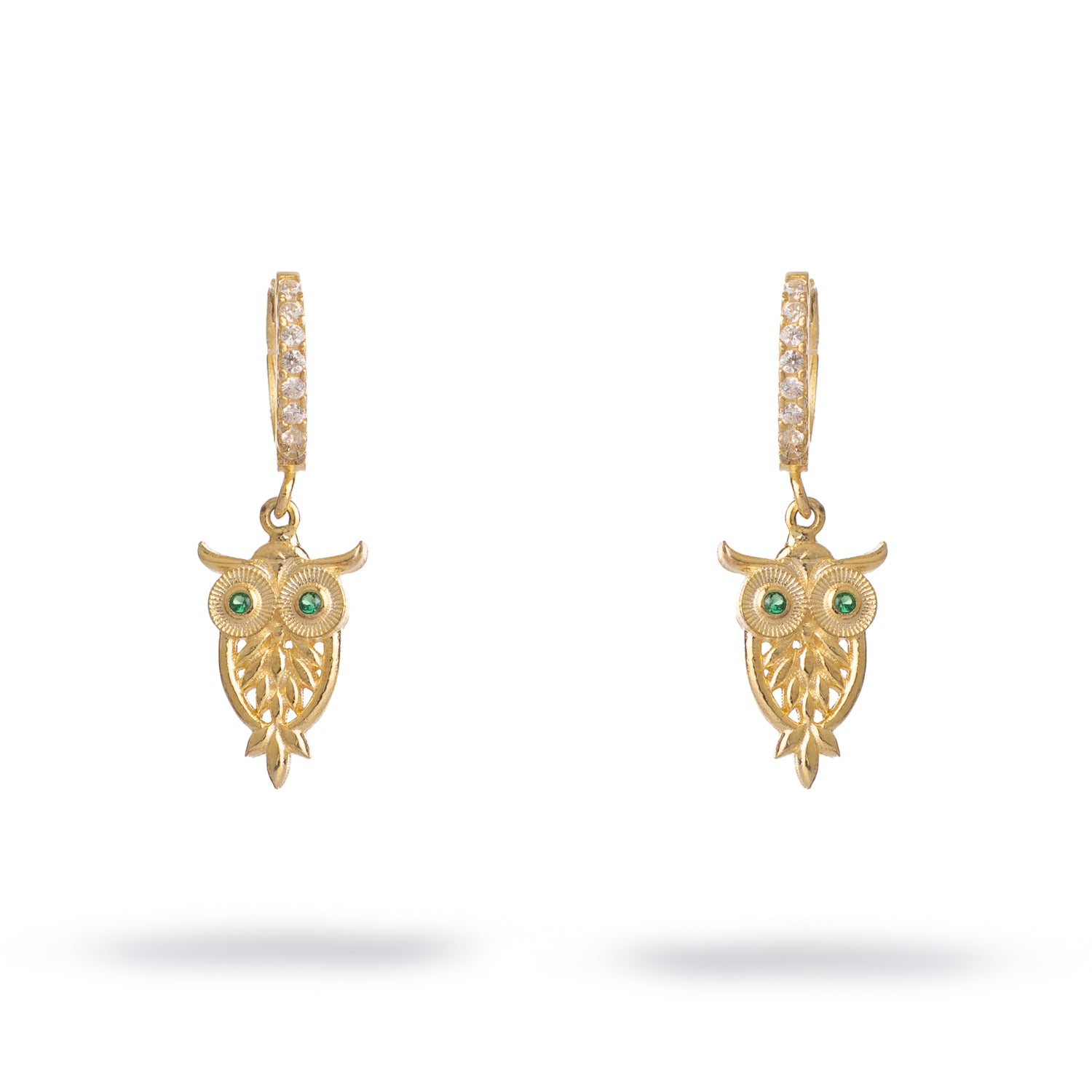 Mystic Owl Emerald Eye Gold Earrings