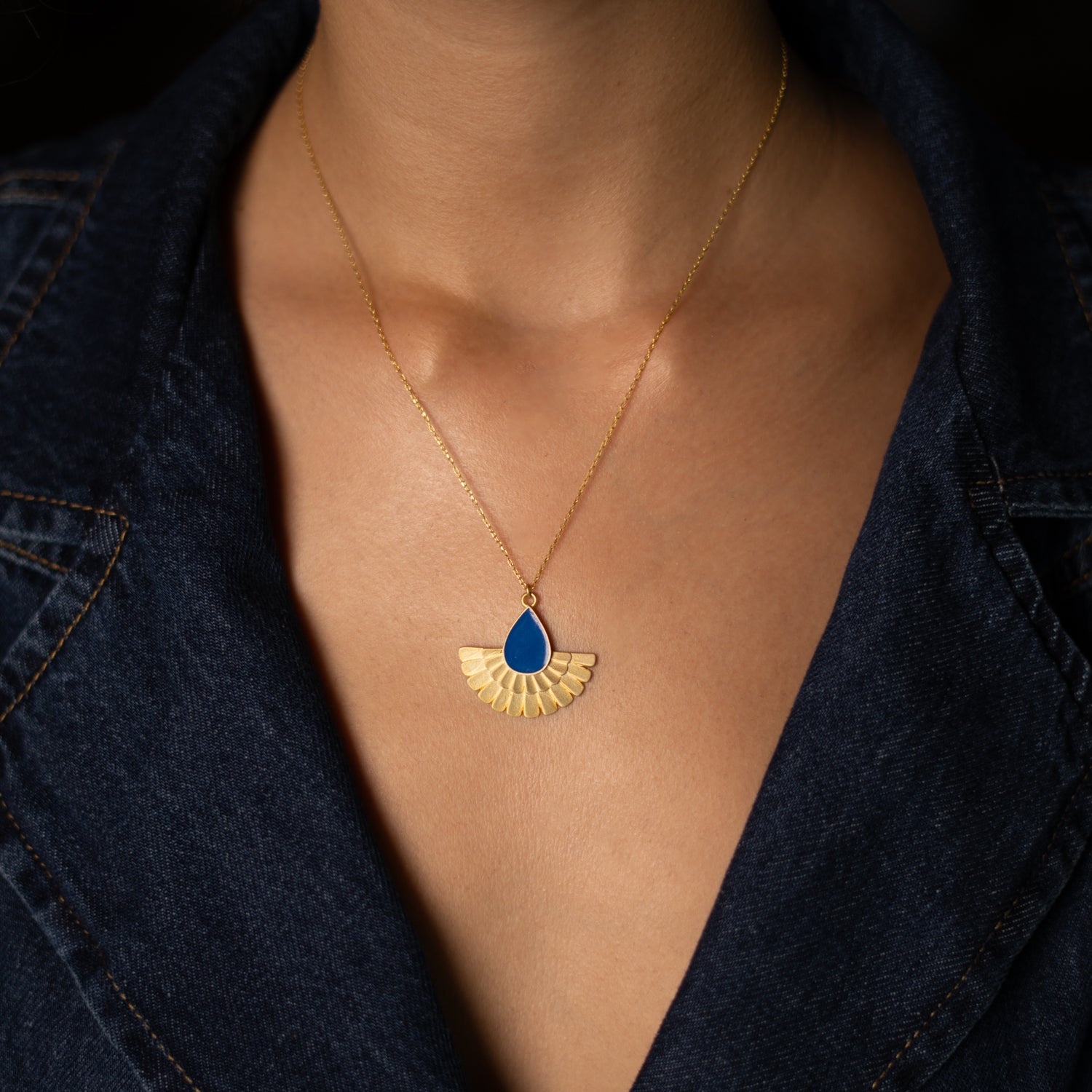 Mystic Ra Blue Enamel Gold Necklace