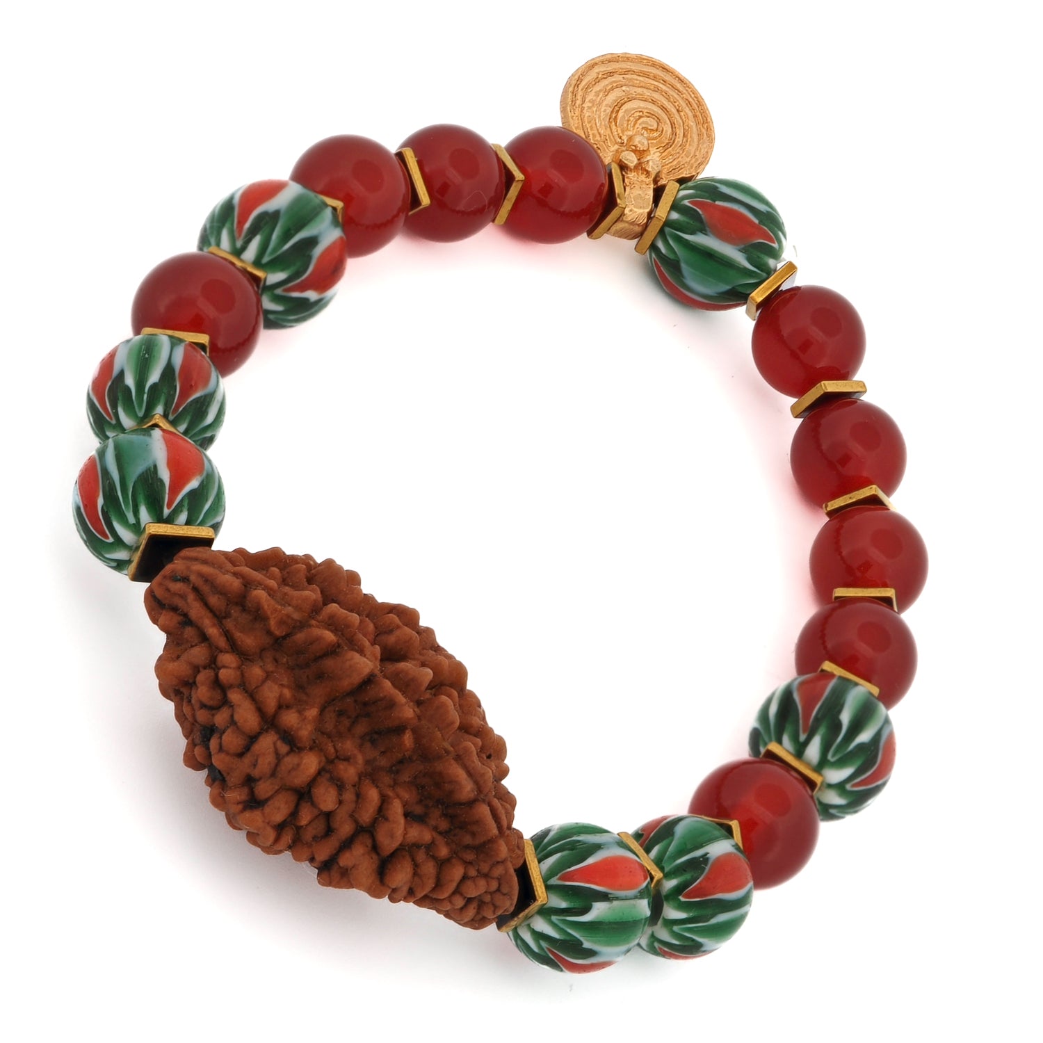 Mystic Root Rudraksha & Carnelian Spiral Bracelet