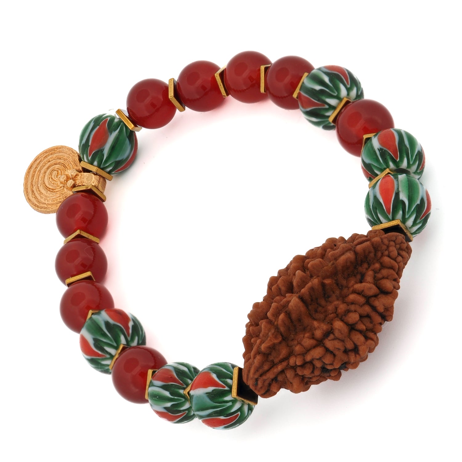 Mystic Root Rudraksha & Carnelian Spiral Bracelet