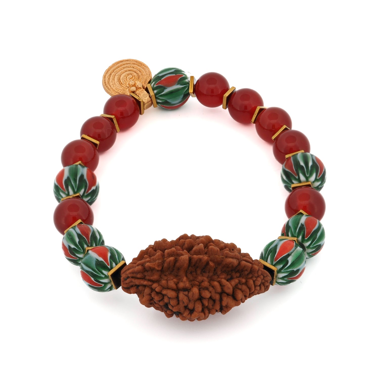 Mystic Root Rudraksha & Carnelian Spiral Bracelet