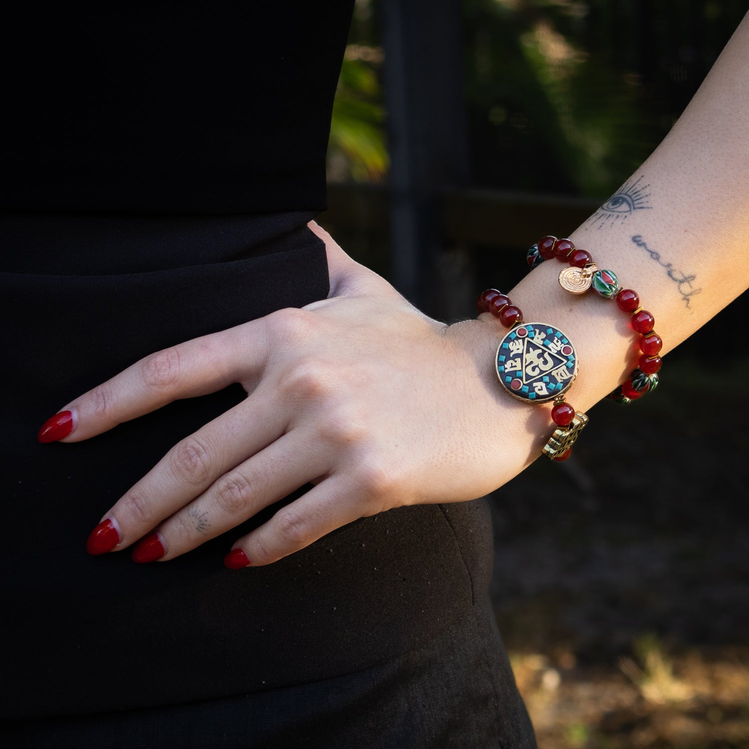 Mystic Root Rudraksha & Carnelian Spiral Bracelet