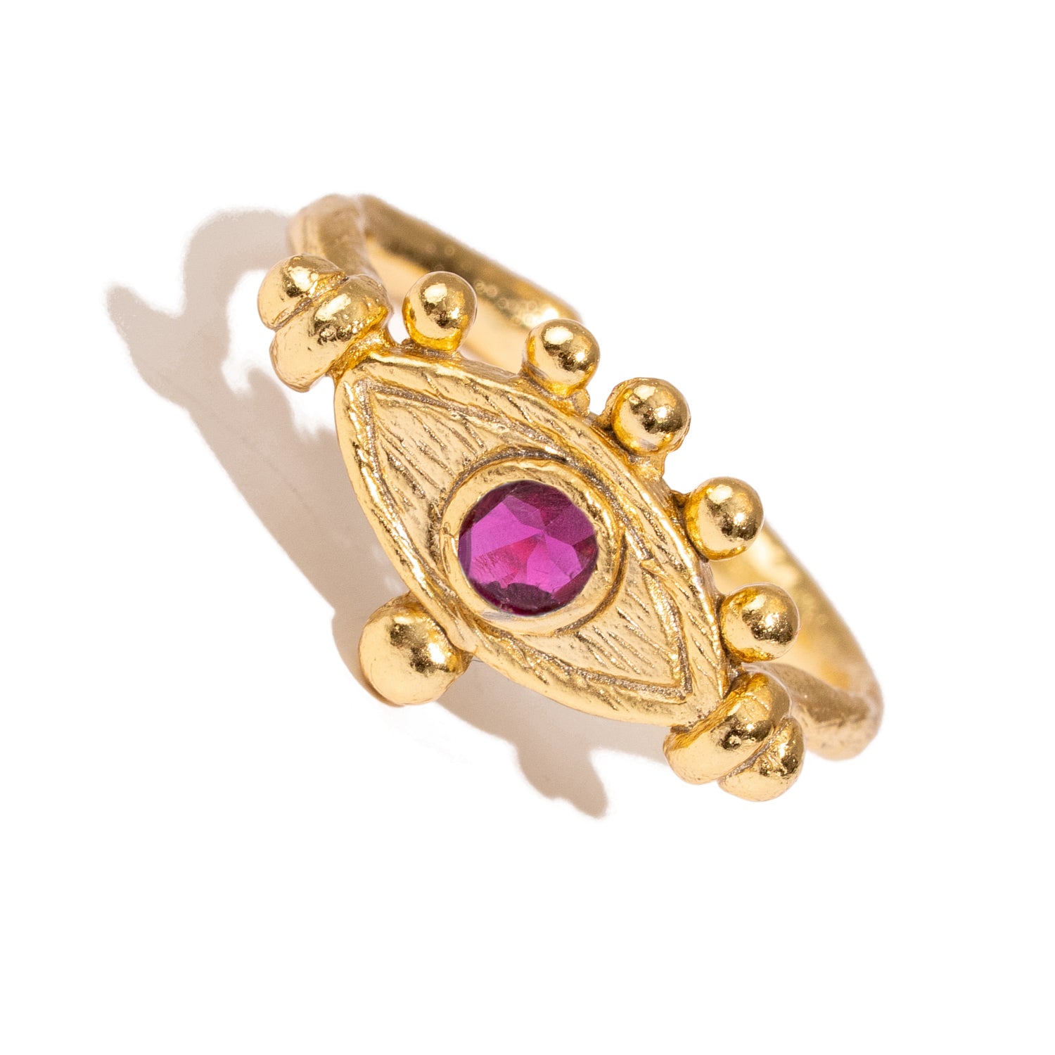 Mystic Ruby Evil Eye Gold Adjustable Band Ring