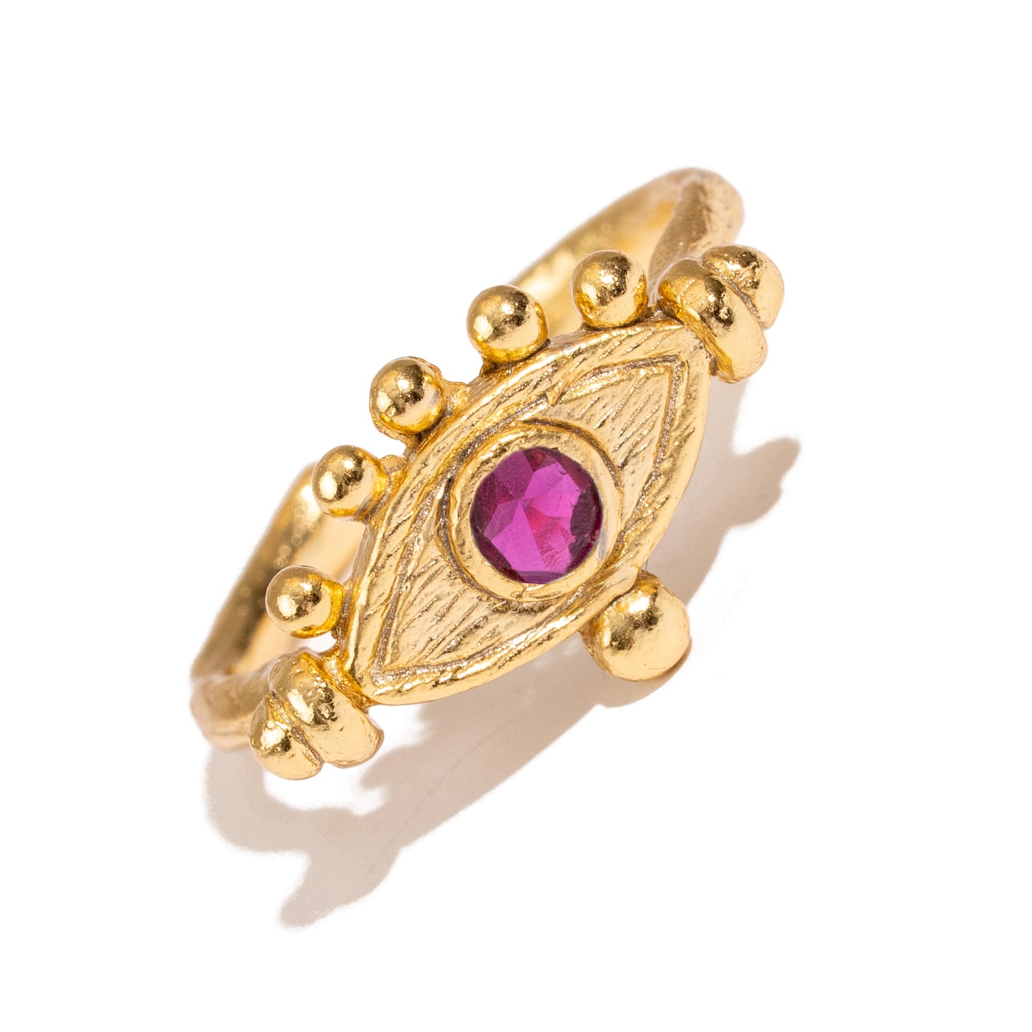 Mystic Ruby Evil Eye Gold Adjustable Band Ring