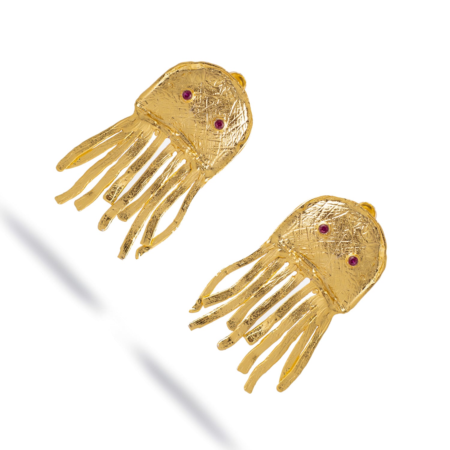 Mystic Ruby-Eyed Jellyfish Gold Earrings