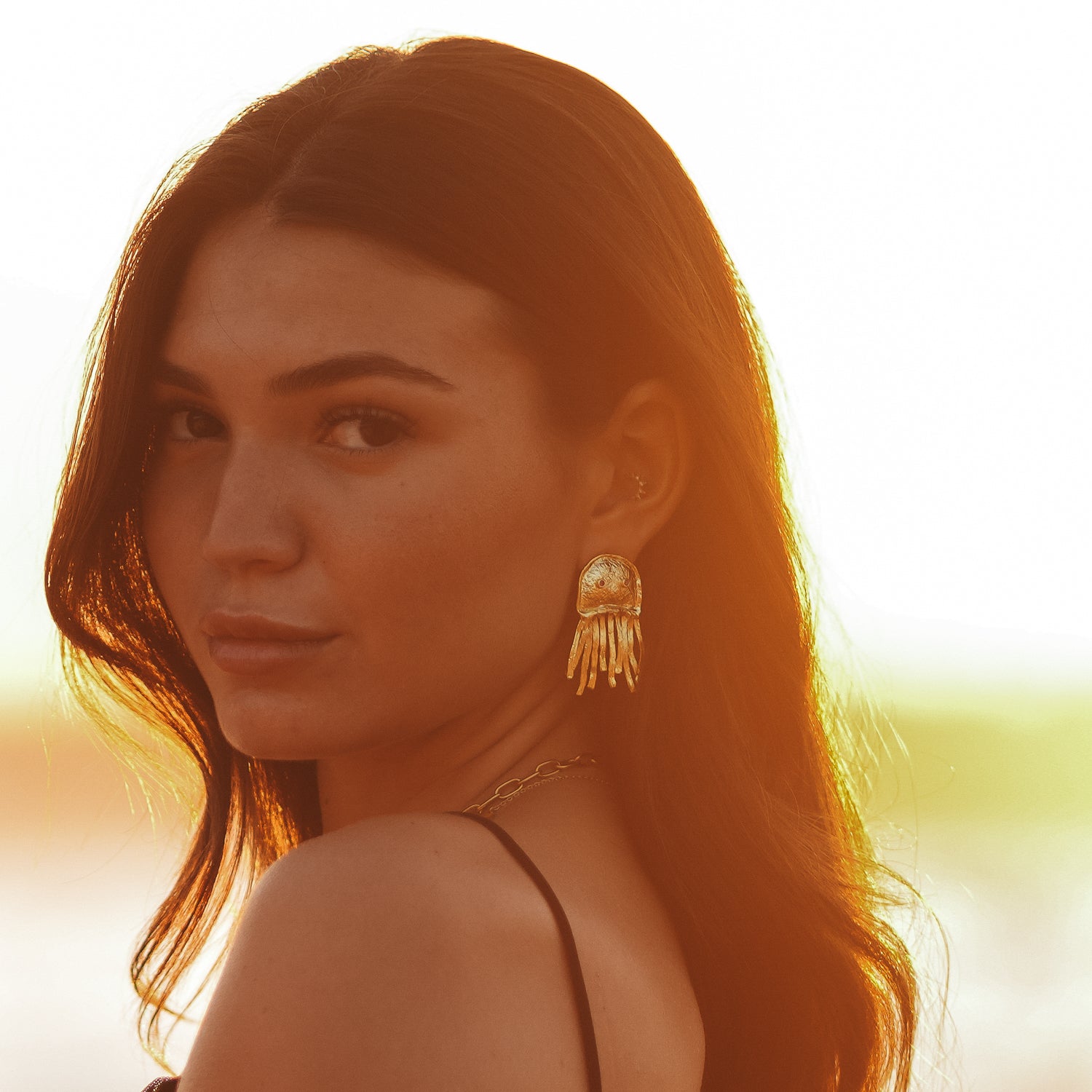 Mystic Ruby-Eyed Jellyfish Gold Earrings