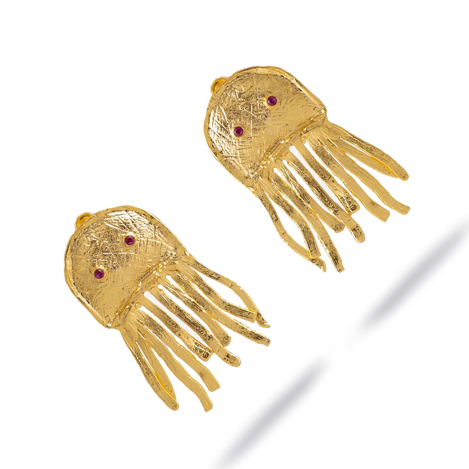 Mystic Ruby-Eyed Jellyfish Gold Earrings