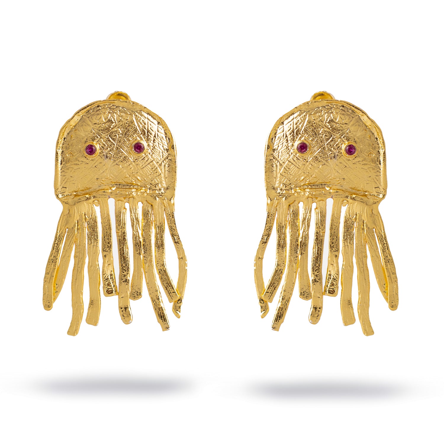 Mystic Ruby-Eyed Jellyfish Gold Earrings