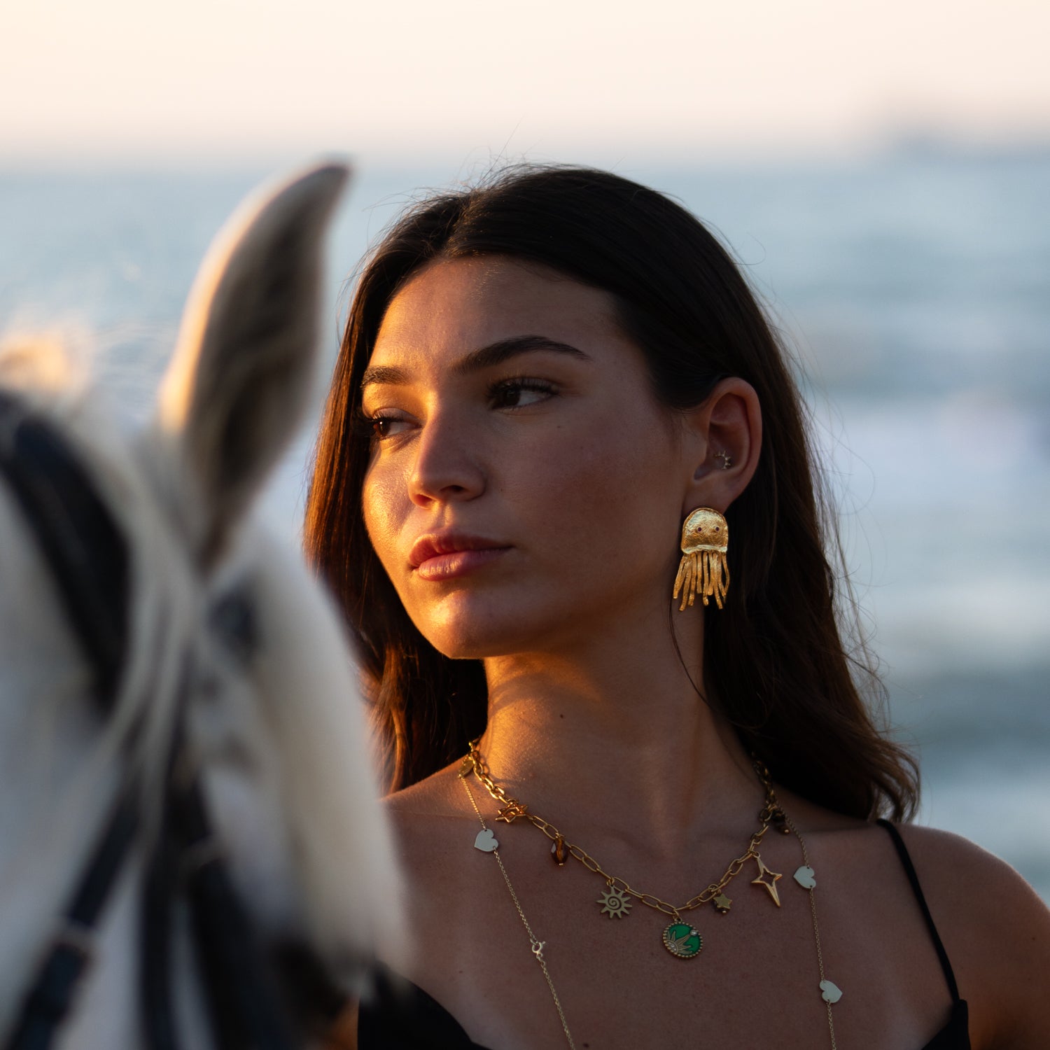 Mystic Ruby-Eyed Jellyfish Gold Earrings