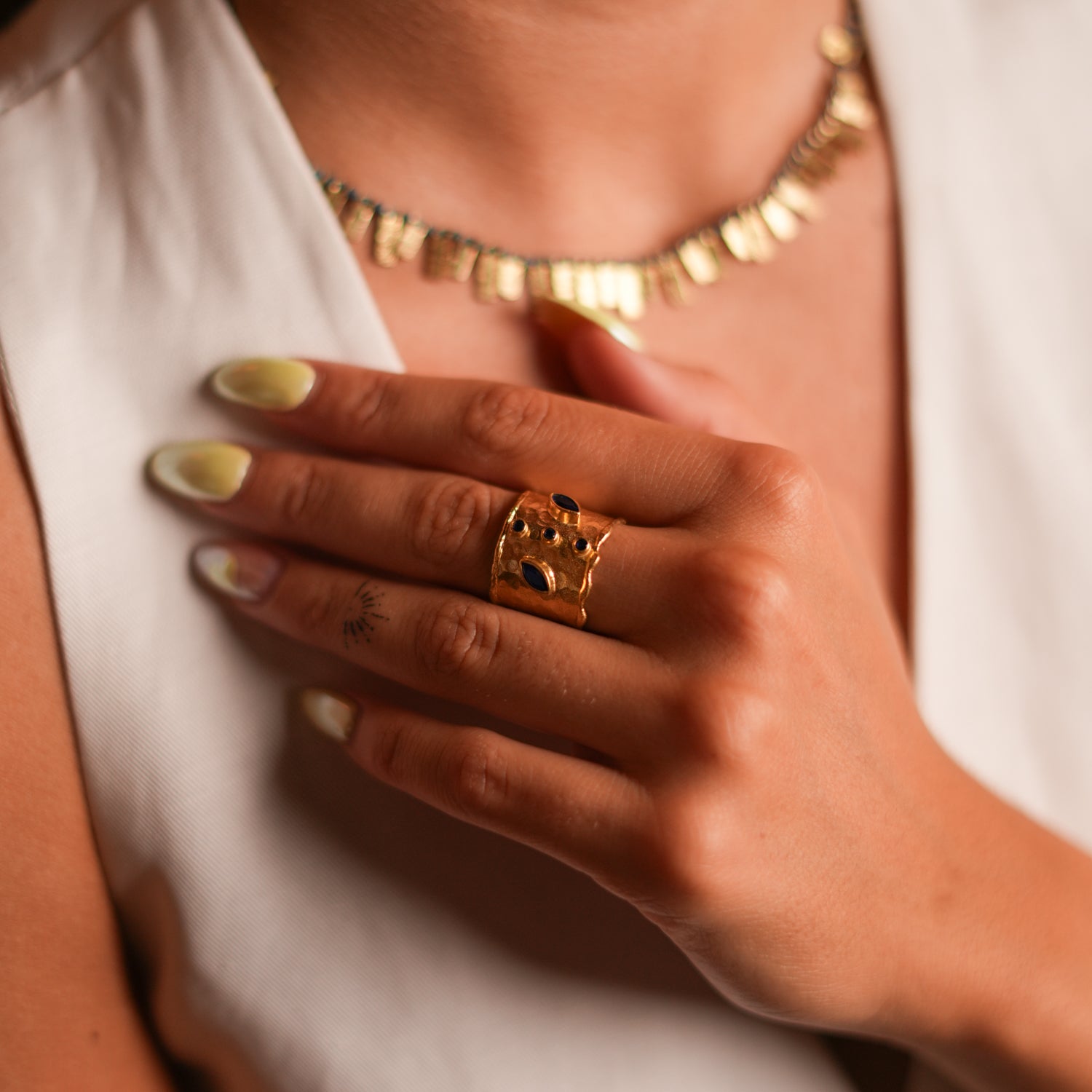"Adjustable Sapphire Cuff Ring - Perfect for Adding Mystical Elegance to Any Outfit"
