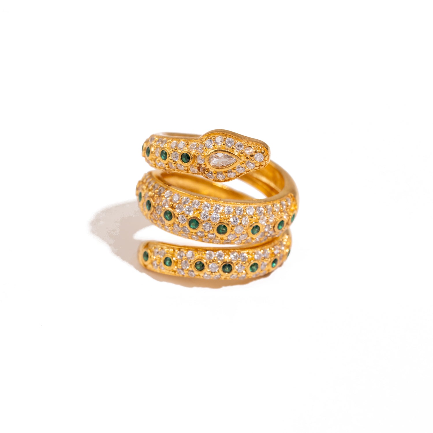 Mystic Serpent Emerald & Diamond Triple Wrap Ring