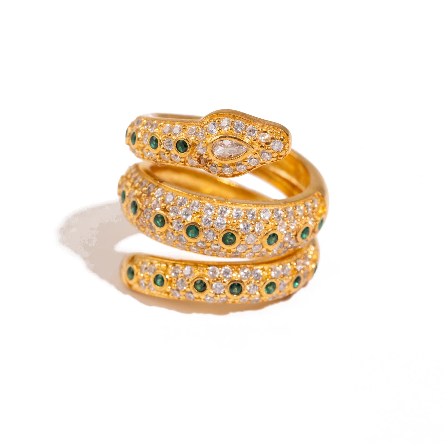 Mystic Serpent Emerald & Diamond Triple Wrap Ring