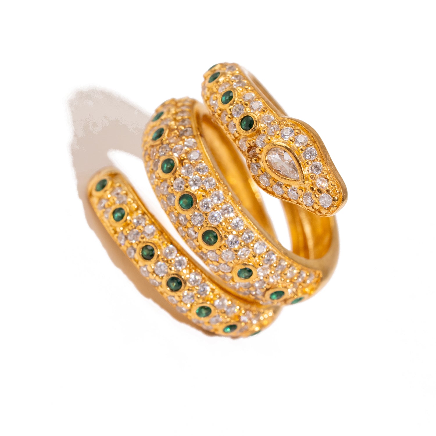 Mystic Serpent Emerald & Diamond Triple Wrap Ring