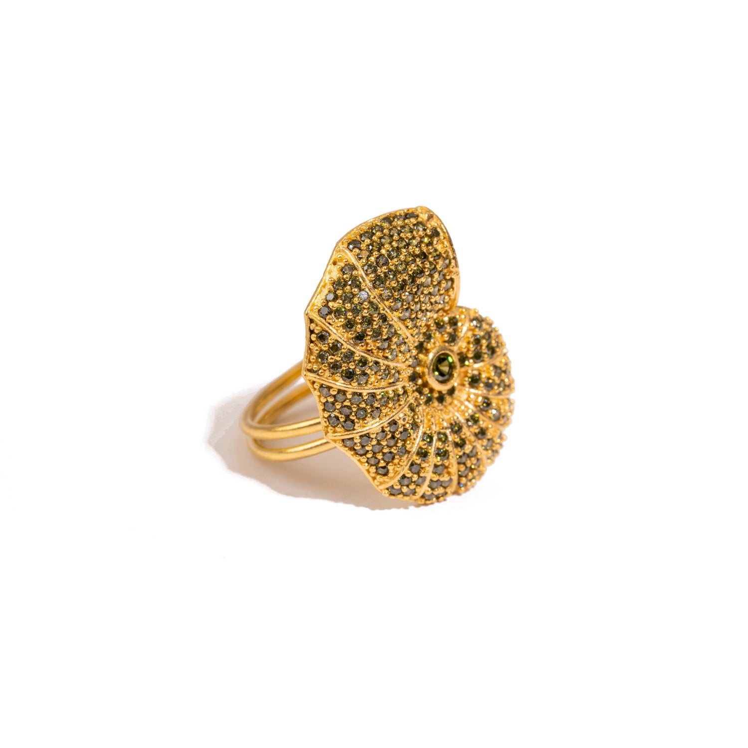 Mystic Shell Gold Adjustable Chunky Ring