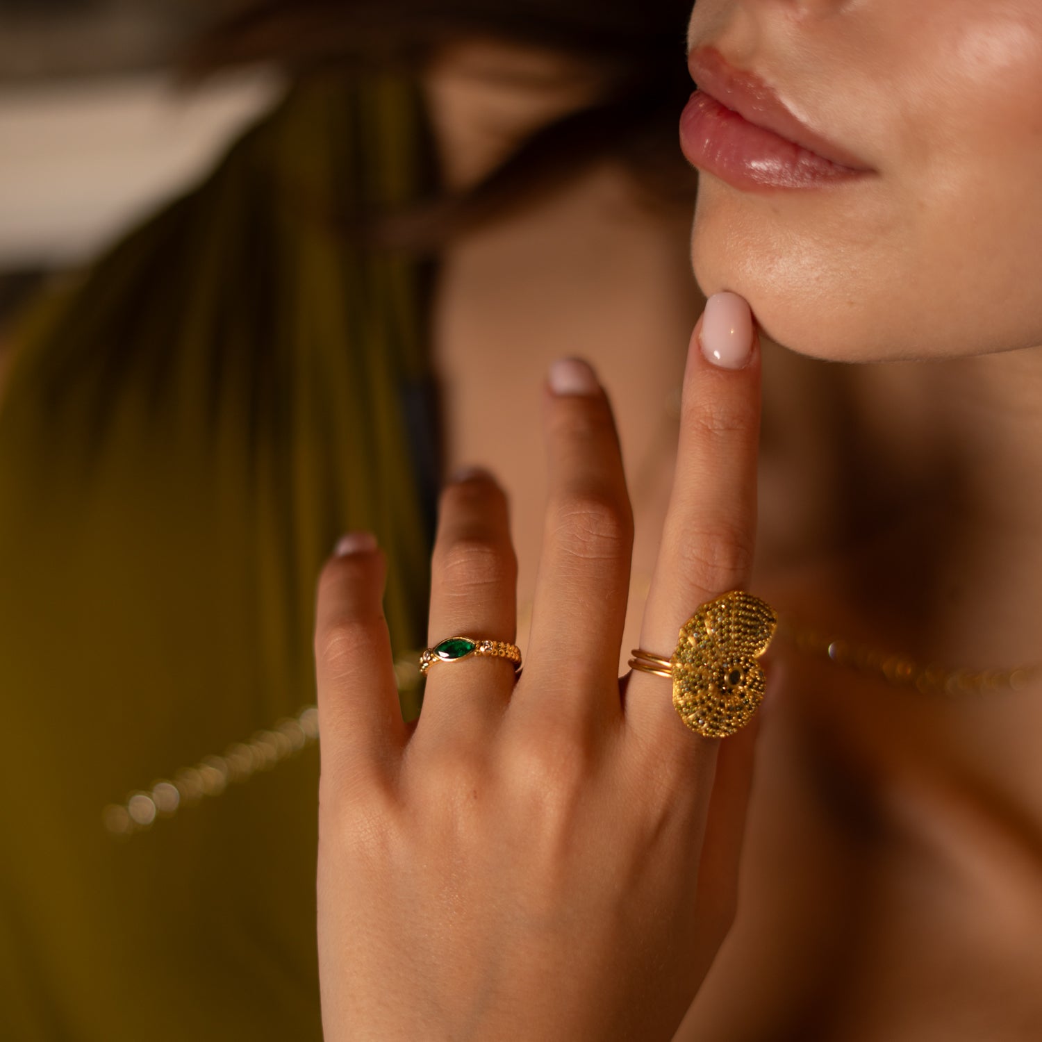 Mystic Shell Gold Adjustable Chunky Ring