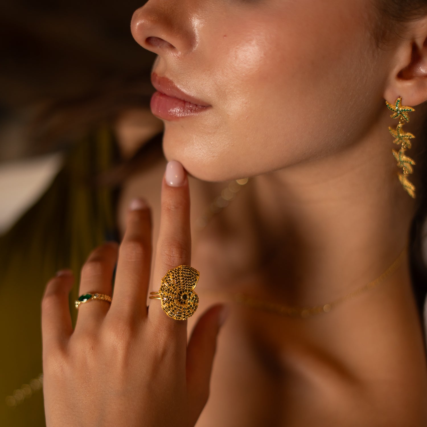 Mystic Shell Gold Adjustable Chunky Ring