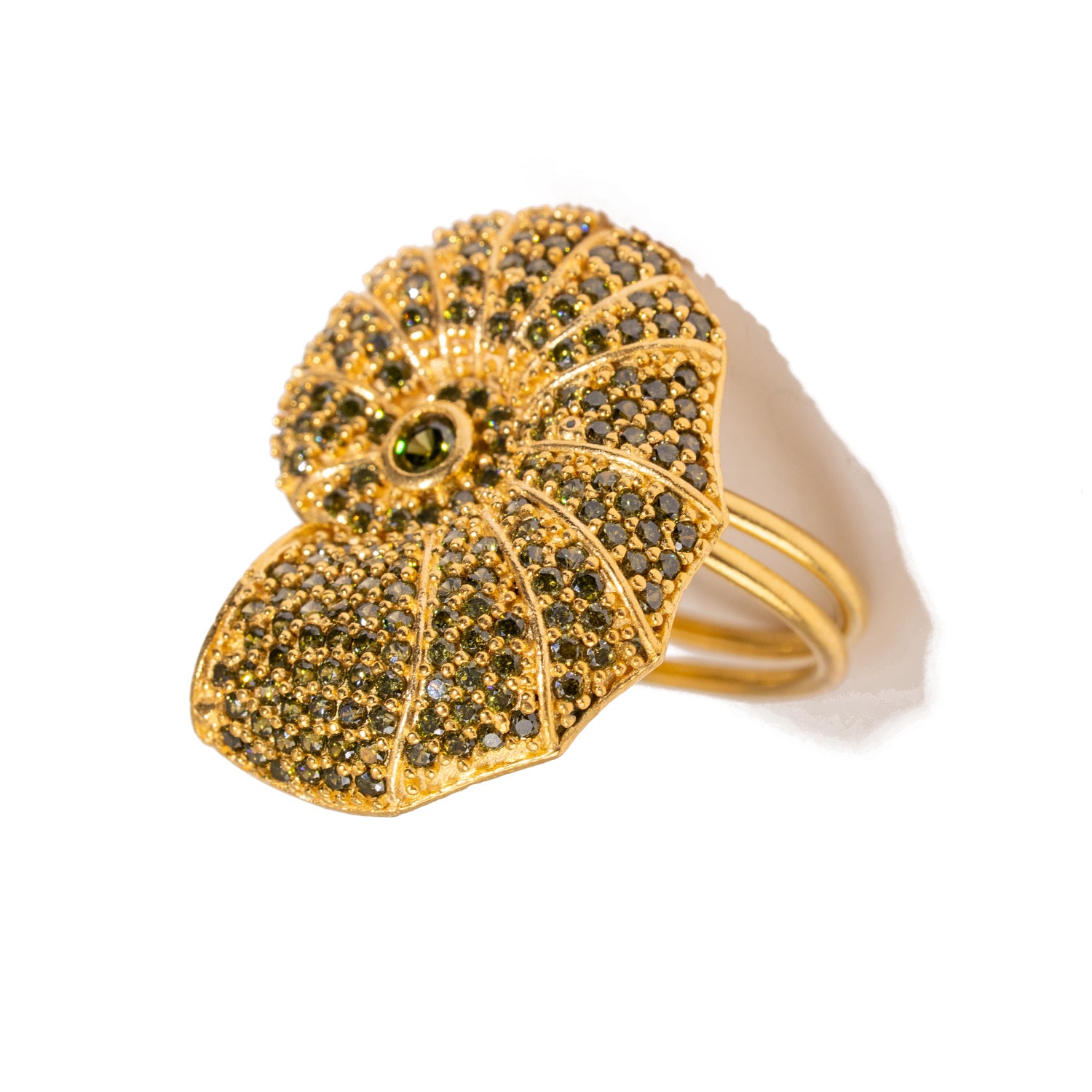 Mystic Shell Gold Adjustable Chunky Ring