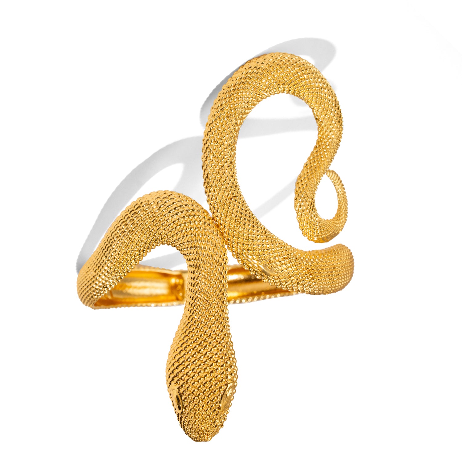 Mystic Snake Guardian Gold Chunky Adjustable Cuff Bracelet