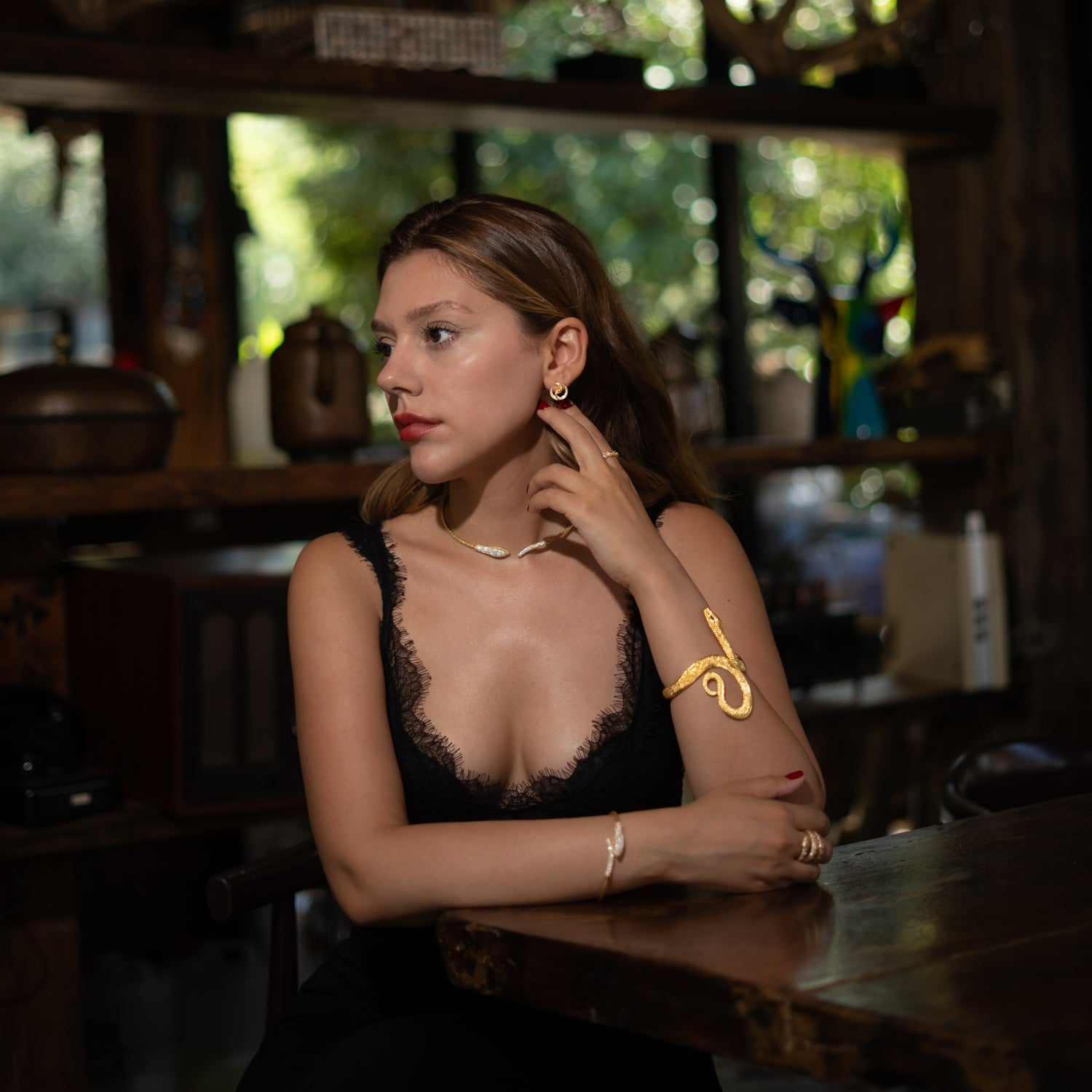 Mystic Snake Guardian Gold Chunky Adjustable Cuff Bracelet