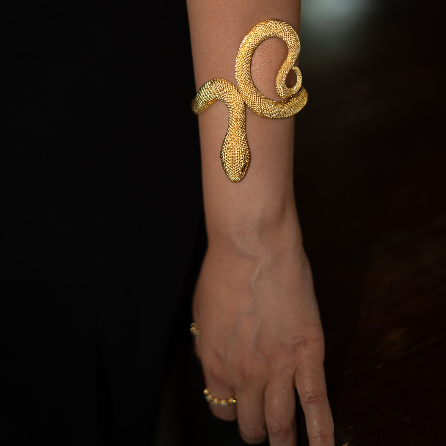 Mystic Snake Guardian Gold Chunky Adjustable Cuff Bracelet