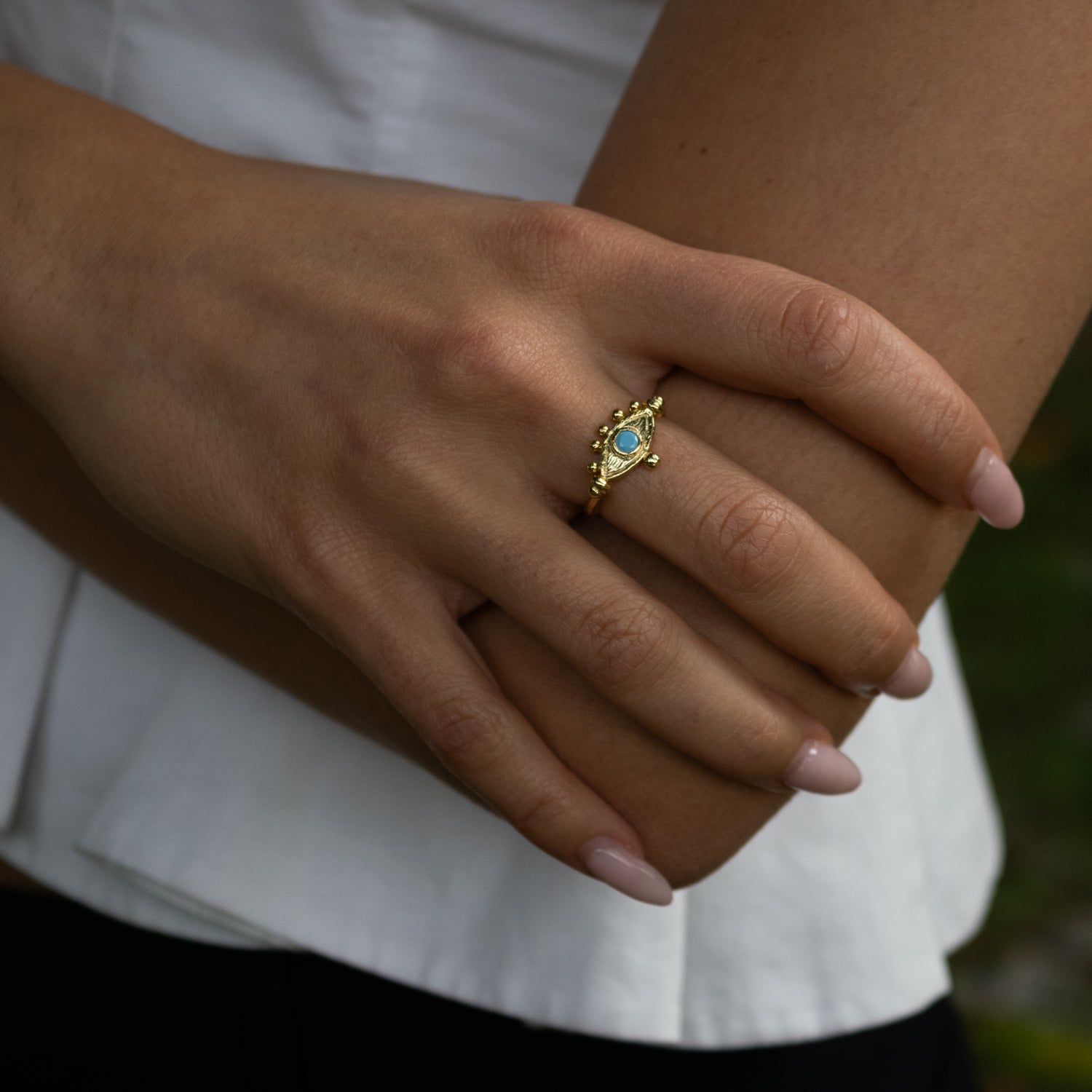 Mystic Turquoise Evil Eye Gold Adjustable Band Ring