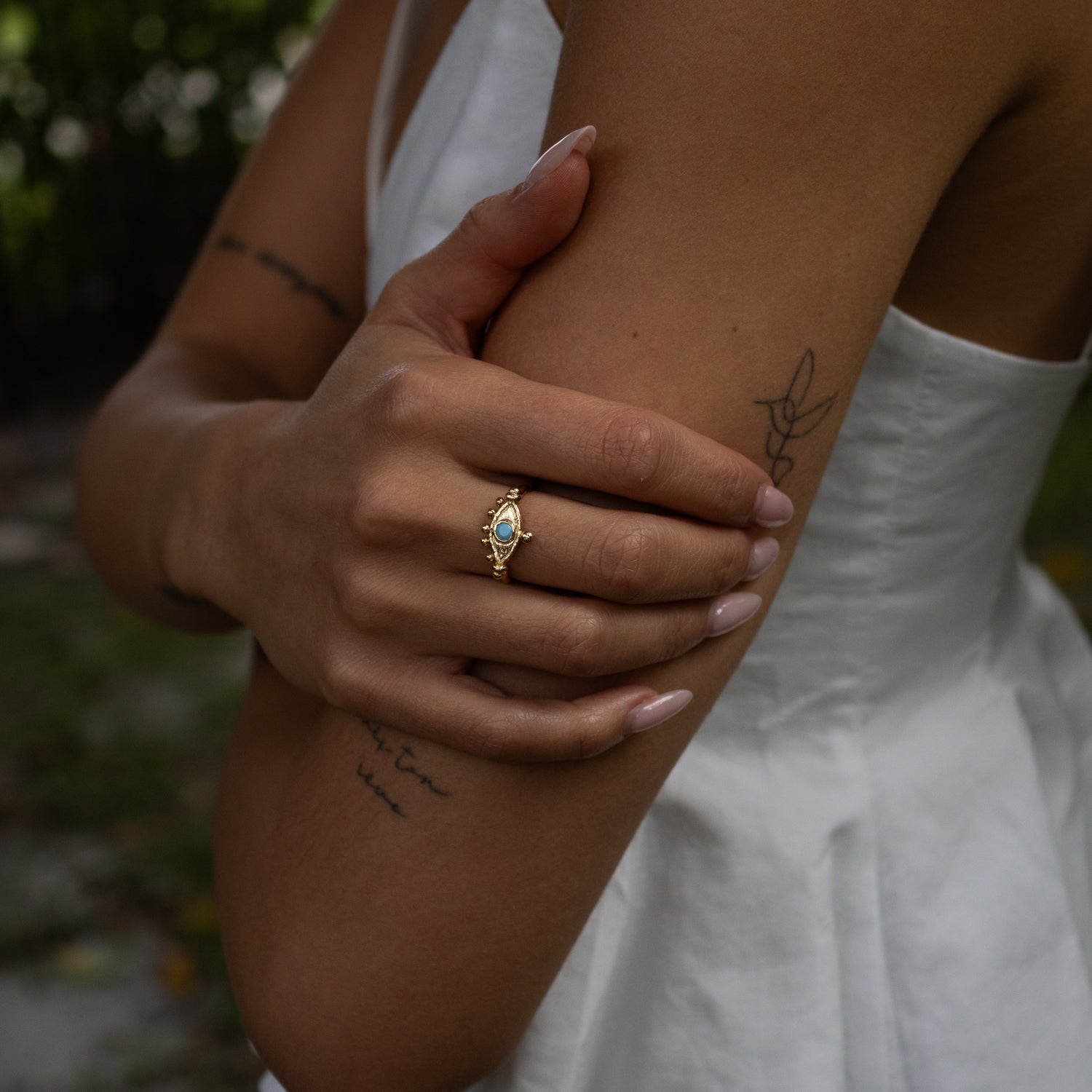 Mystic Turquoise Evil Eye Gold Adjustable Band Ring