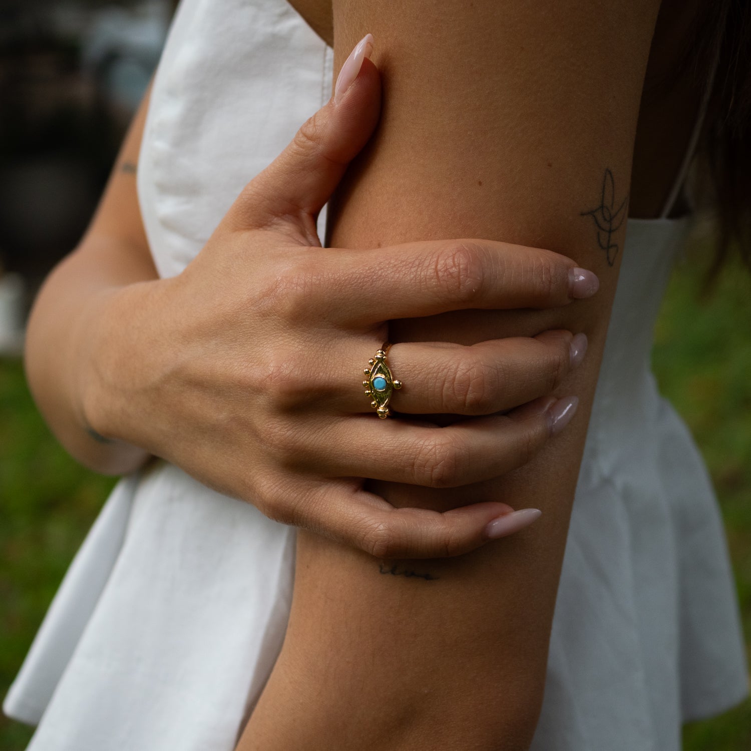 Mystic Turquoise Evil Eye Gold Adjustable Band Ring