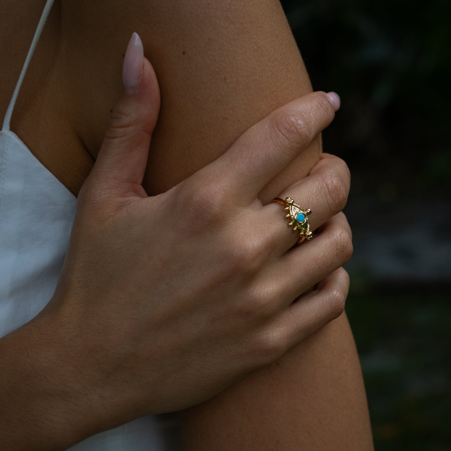Mystic Turquoise Evil Eye Gold Adjustable Band Ring