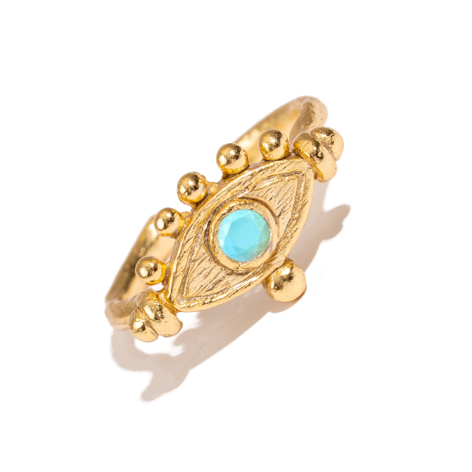 Mystic Turquoise Evil Eye Gold Adjustable Band Ring