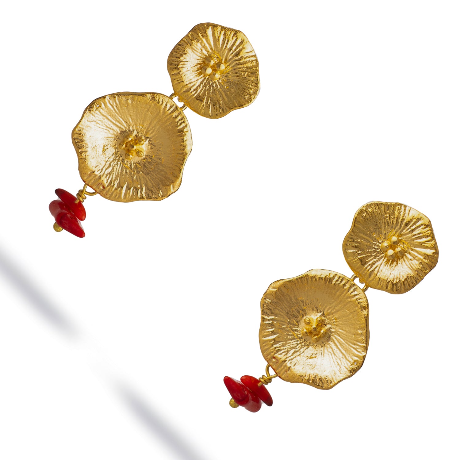 Ocean Flame Coral Gold Dangle Earrings